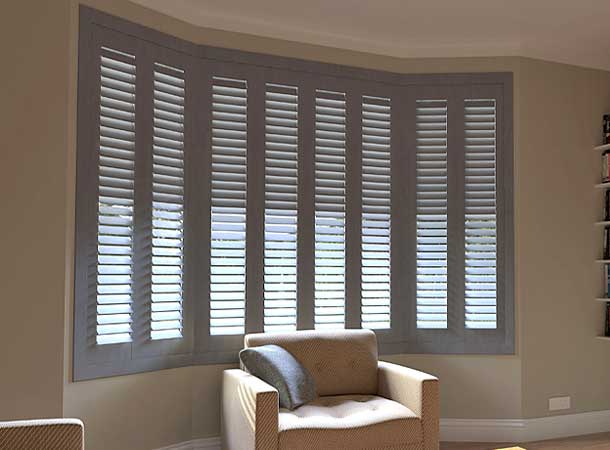 Window shutters installed in a living room.